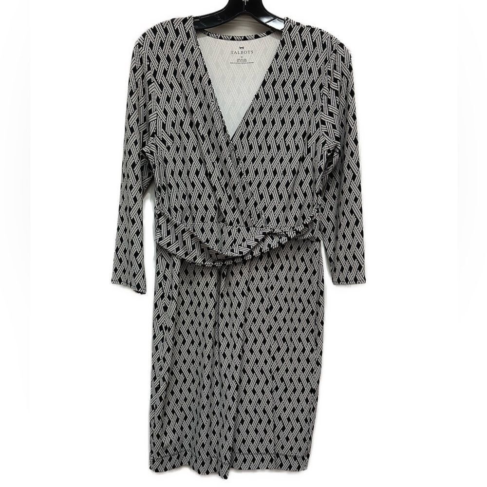 Talbots Black & White Twist Front Dress Size M